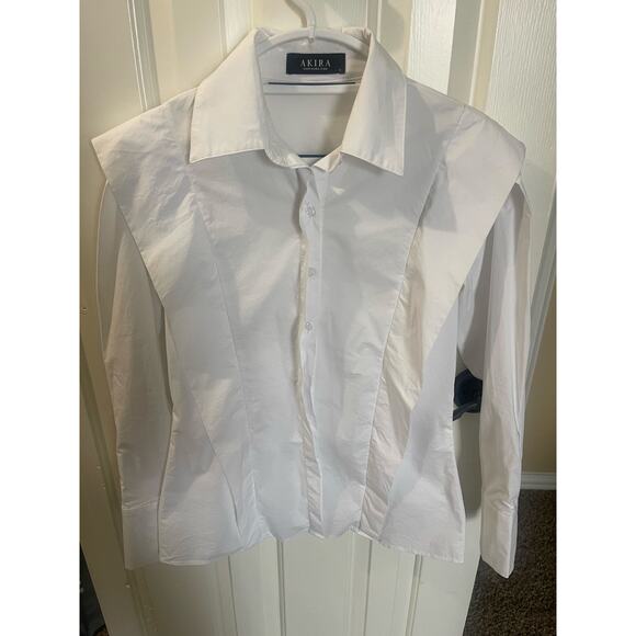 Akira Cotton, white button down size small - Picture 6 of 6